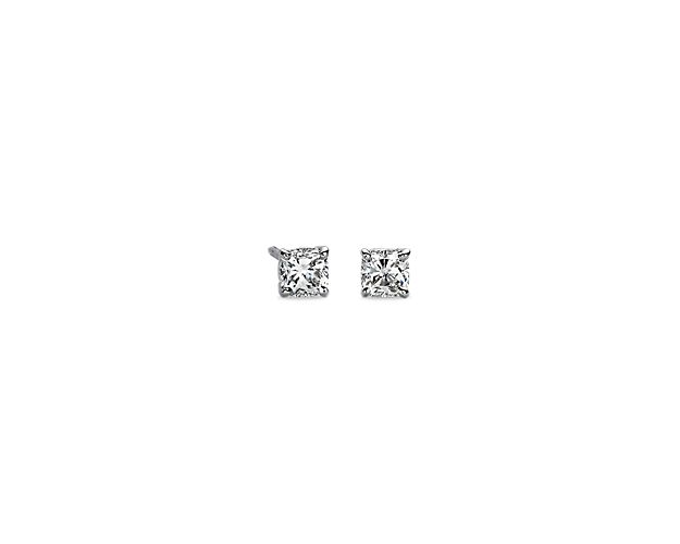 Cushion Diamond Stud Earrings In 14k White Gold