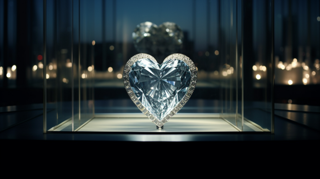 The Heart of Eternity Diamond showcased in a well secured glass display