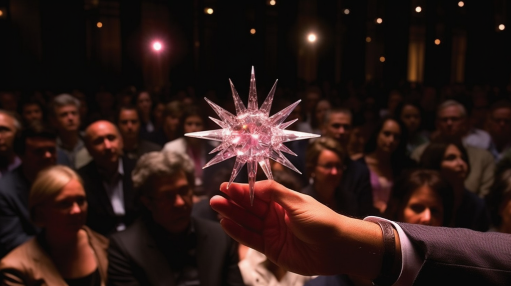 luxurious auction house the Pink Star Diamond on display as bidders raise their paddles