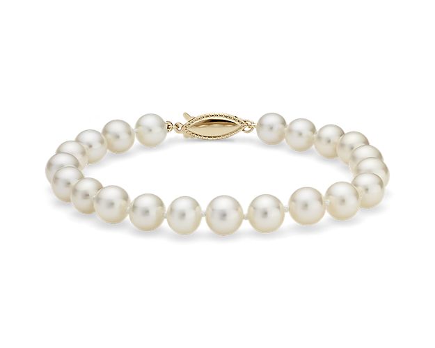 7.5inches Freshwater Cultured Pearl Bracelet In 14k Yellow Gold 7.0 7.5mm