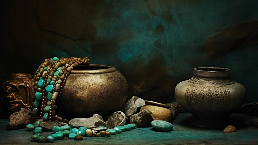 A handcrafted turquoise crystals jewelry piece from an ancient civilization