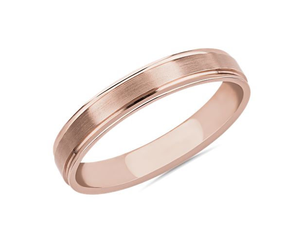 Brushed Inlay Wedding Ring In 18k Rose Gold 4mm