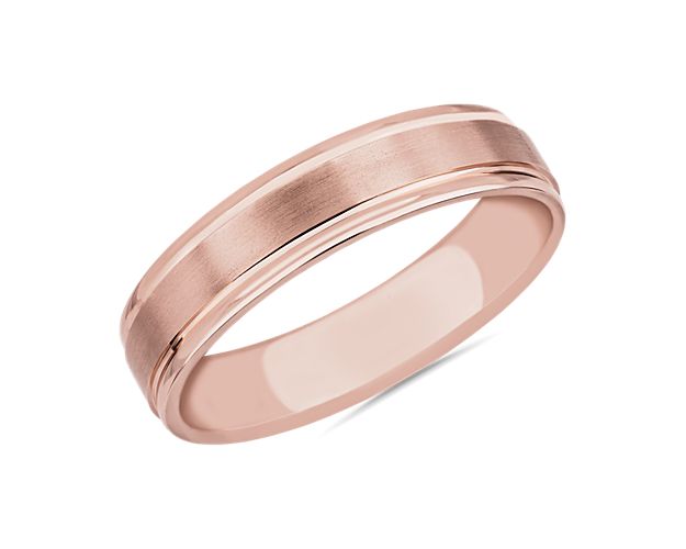 Brushed Inlay Wedding Ring In 18k Rose Gold 5mm