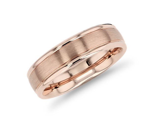 Brushed Inlay Wedding Ring In 18k Rose Gold 6mm