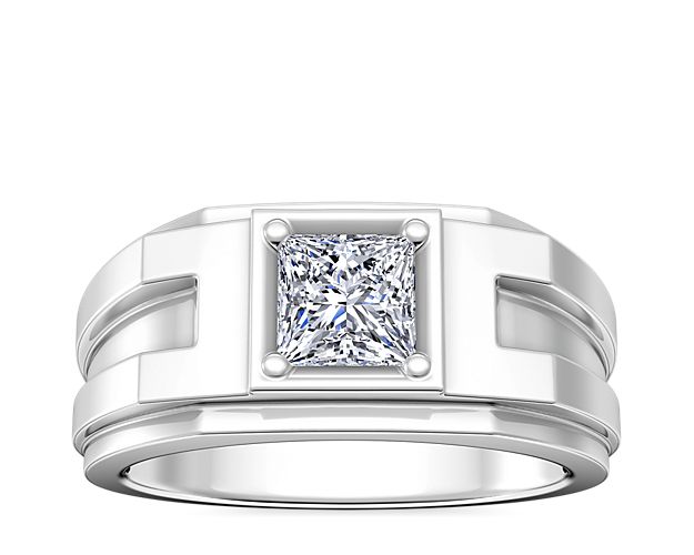 Mens Structured Solitaire Engagement Ring In Platinum