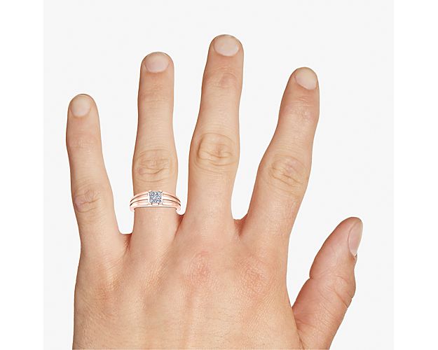 Mens Tapered Grooved Solitaire Engagement Ring In 14k Rose Gold