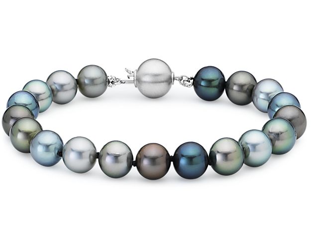 Multi Color Tahitian Cultured Pearl Bracelet With 18k White Gold 8.0 9.0mm