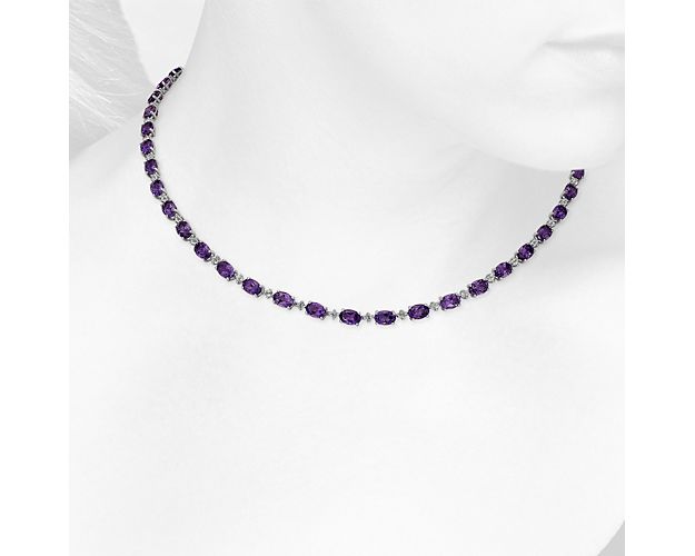 Oval Amethyst And White Topaz Eternity Necklace In Sterling Silver