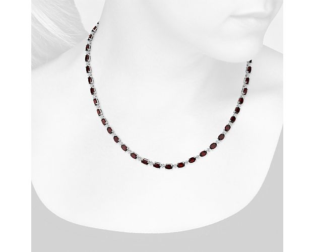 Oval Garnet And White Topaz Eternity Necklace In Sterling Silver