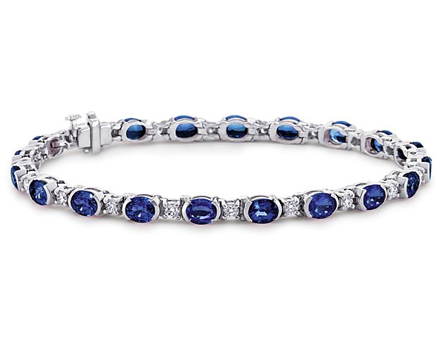 Oval Sapphire And Diamond Semi Bezel Set Bracelet In 18k White Gold