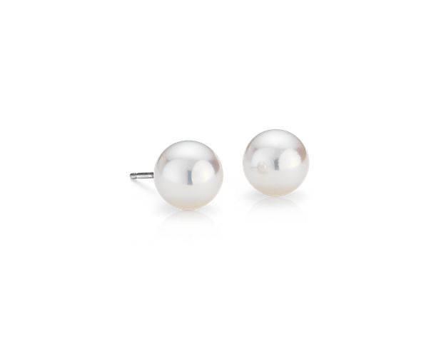 Premier Akoya Cultured Pearl Stud Earrings In 18k White Gold 8.0 8.5mm
