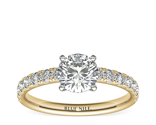 Scalloped Pave Diamond Engagement Ring In 18k Yellow Gold