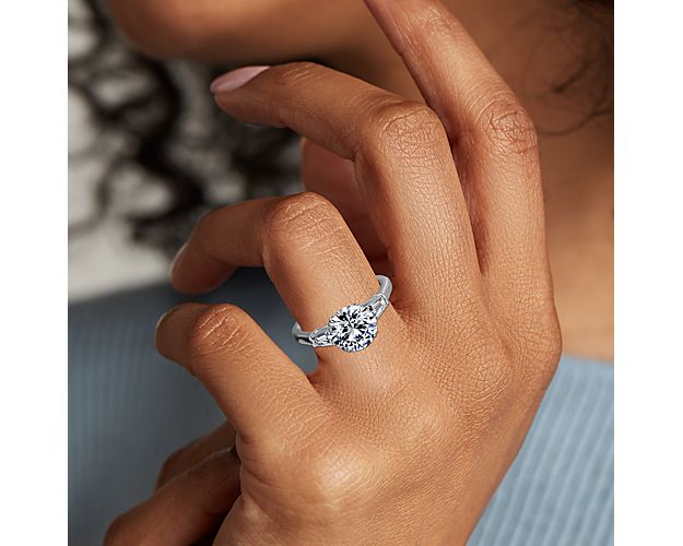 Three Stone Tapered Baguette Diamond Engagement Ring In Platinum 1.5 Ct. Tw
